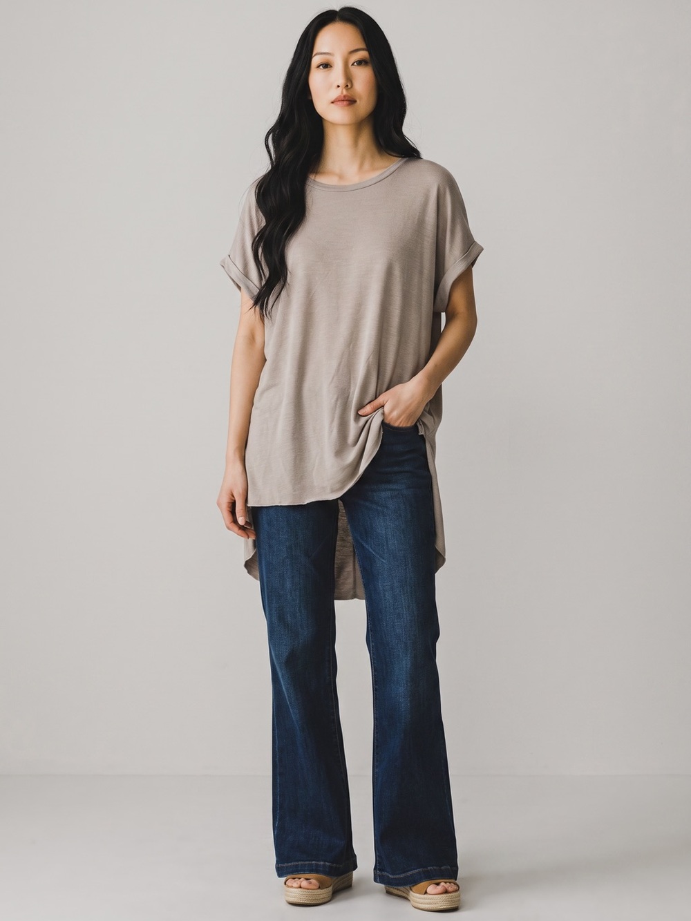 Smell the Roses Taupe High-Low Relaxed Tunic